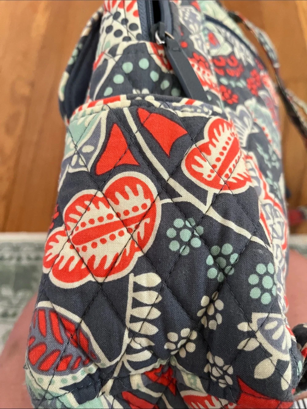 Vera Bradley Quilted Floral Backpack in Navy, Red & Sage